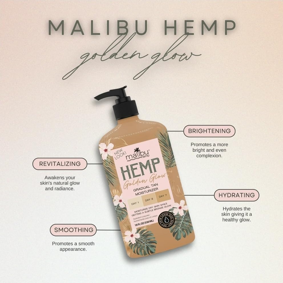 Malibu Tan Hemp Golden Glow Bronzing Moisturizer with Skin Firming for Dry Skin, 18 fl Ounce