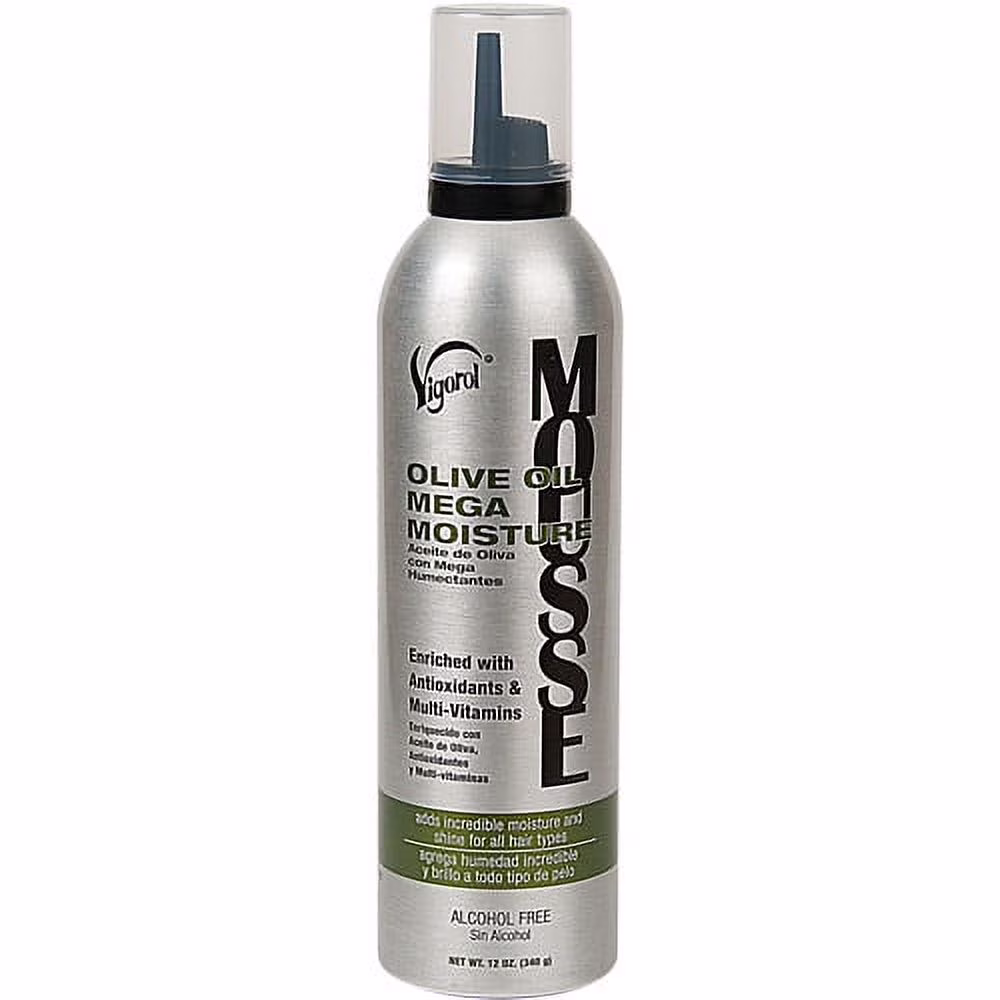 Vigorol Olive Oil Mega Moisture Hair Styling Mousse, Moisturizing, Pump, Chemically Treated, 12oz